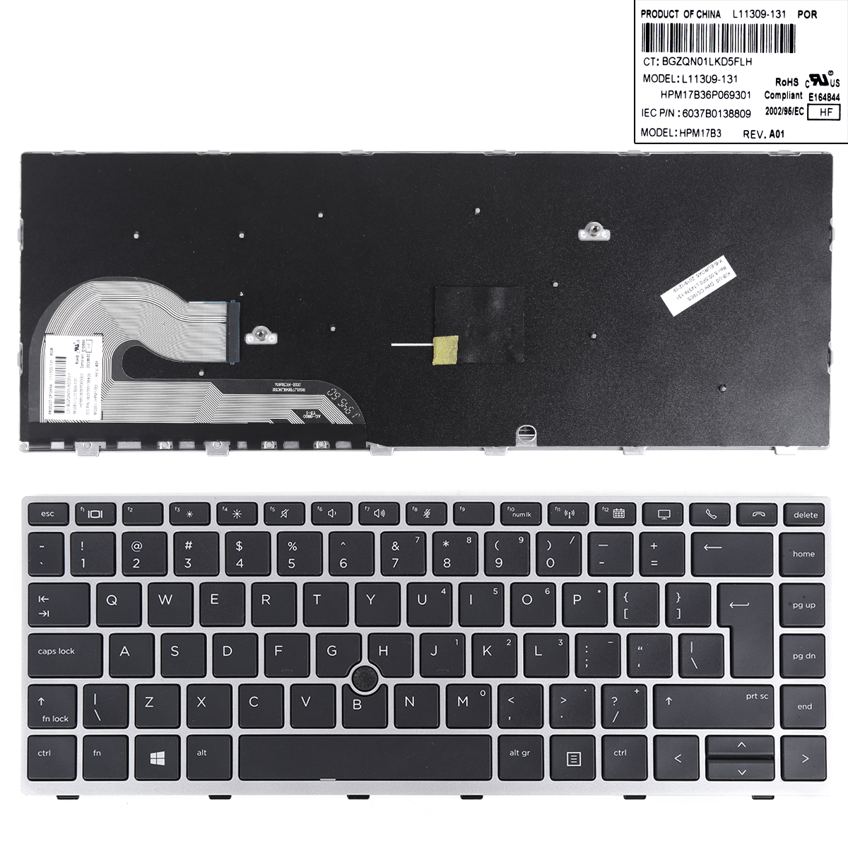 Picture of New Replacement Laptop Keyboard For HP EliteBook 840 G5 846 G5 840 G6 SILVER FRAME BLACK （With Point Stick,Win8）OEM UI Layout